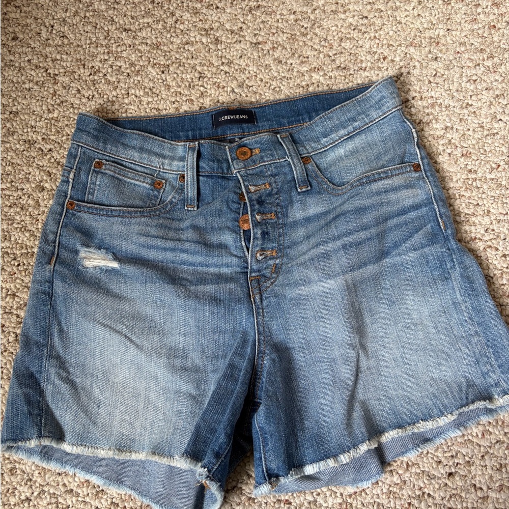 J. Crew Light Blue Distressed Button-Fly Denim Shorts